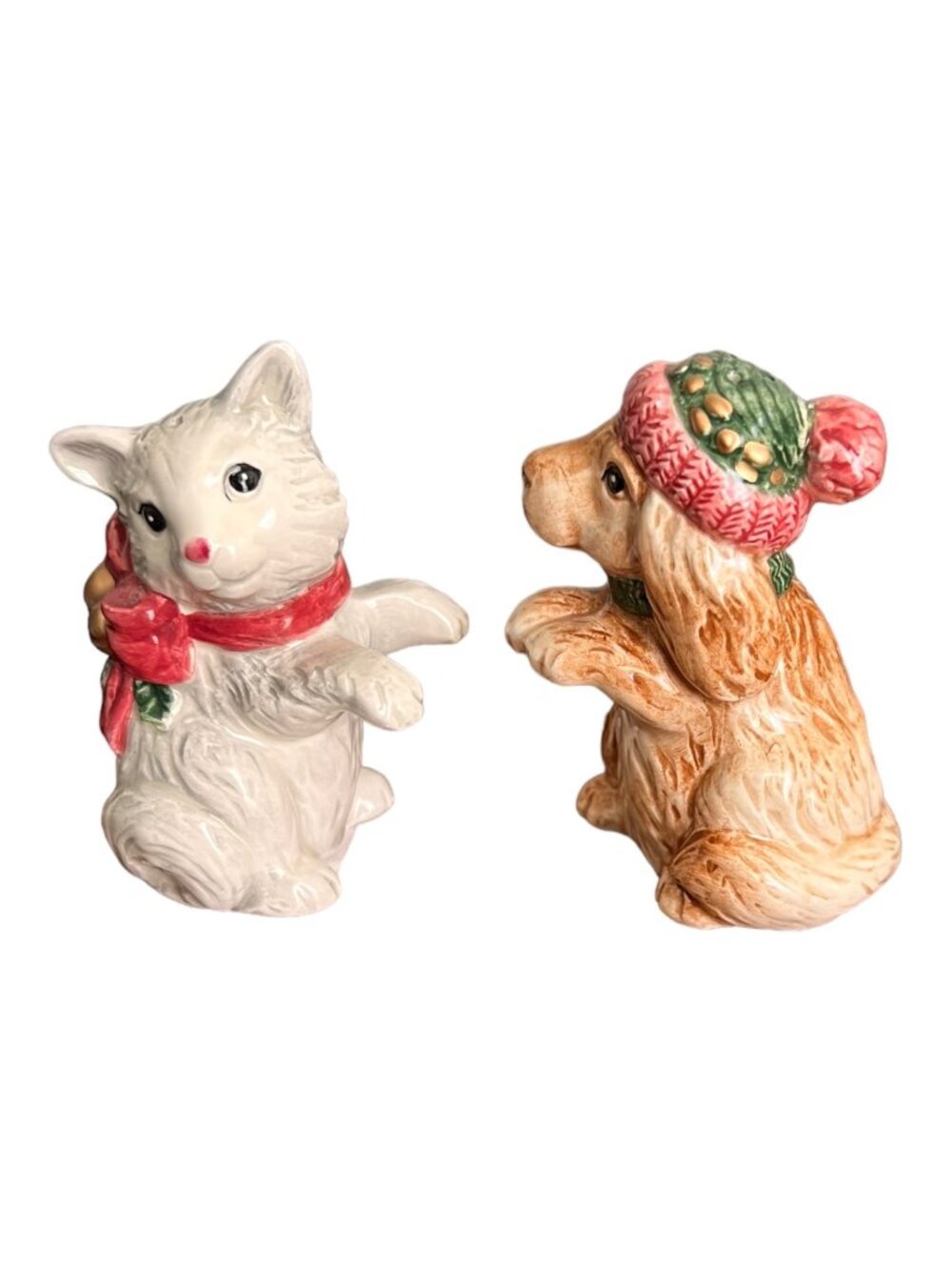 Fitz & Floyd Classic Christmas Dog and Cat Salt and Pepper Shaker Set 3"